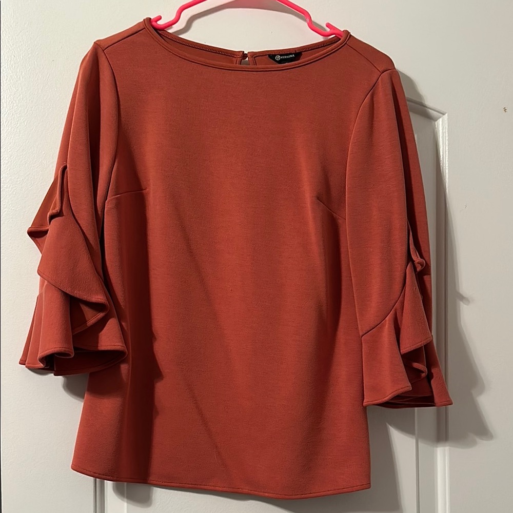 Women's Orange Ruffled Sleeve Top